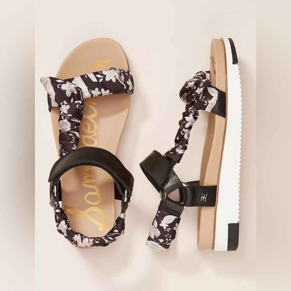 Anthopologie Sam Edelman Ashie Sandals New Fabric Leather Size 9.5 Black Motif